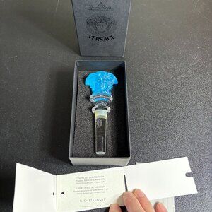 Rosenthal Versace Blue Frosted Crystal Wine Stopper with Authentication Cert.